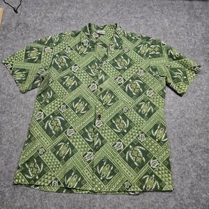 Royal Creations Turtle Hawaiian Shirt‎ Men XL Green White Mosaic Tribal Print